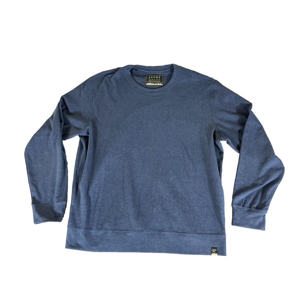 JACHS Men’s Blue Crewneck Pullover Sweatshirt Cotton Knit Logo Long Sleeve L